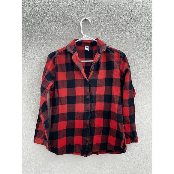 Old Navy Womens Pajama Top Size Small Red Black Buffalo Plaid Button Up Flannel - Picture 1 of 10